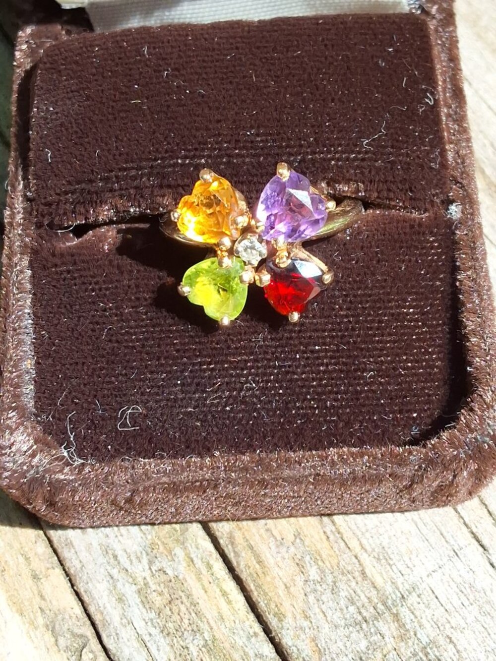 Vintage 14kt. 4 Gemstone & Diamond Mother's Ring sz 5-3/4